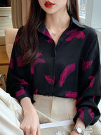 Women'S Long-Sleeve Polo Shirt with Print, New Loose-Fitting Collared Blouse for Spring And Autumn - Mixed colors