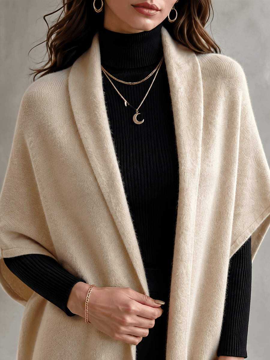 Elegant Women'S Solid Color Cape Scarf Open Front Batwing Sweater Coat, Soft Warm Loose Fit Outerwear, Preppy Minimalist Scarf, All-Season Commute Layering Cape, Breathable Skin-Friendly Coat, Suitable for Office, Daily Wear, Dates - Off-white