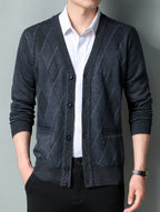 Men'S Winter Sweater, Winter Coat, Fleece-Lined And Thickened V-Neck, Fully Buttoned Cardigan, Easy Outfit, Men'S Gift, Suitable for Outdoor Travel, Mountaineering, Daily Outings, Commuting And Office Wear, Etc, Autumn Essentials - Dark Gray