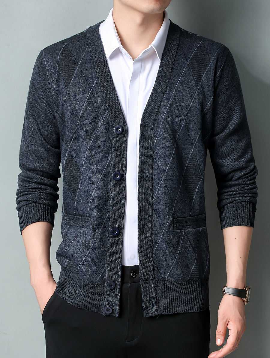 Men'S Winter Sweater, Winter Coat, Fleece-Lined And Thickened V-Neck, Fully Buttoned Cardigan, Easy Outfit, Men'S Gift, Suitable for Outdoor Travel, Mountaineering, Daily Outings, Commuting And Office Wear, Etc, Autumn Essentials - Dark Gray