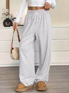 Women's Athletic Drawstring Waist Loose-Fit Sweatpants - Elastic Wide- Gym Pants Suitable for Sports, Business Casual, Teacher Outfits, Graduation & Back-to- Wear, Spring/Summer Solid Color Trousers (Machine Washable) - Grey