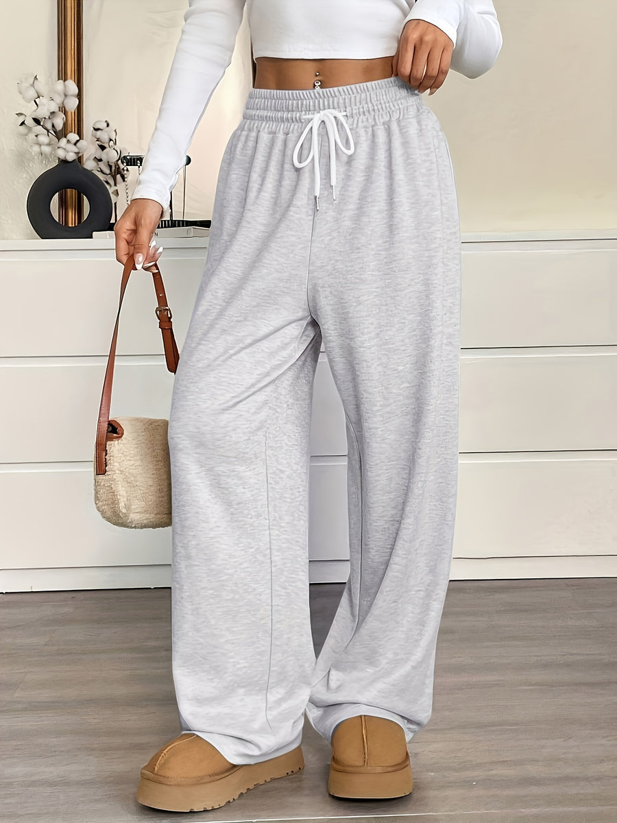 Women's Athletic Drawstring Waist Loose-Fit Sweatpants - Elastic Wide- Gym Pants Suitable for Sports, Business Casual, Teacher Outfits, Graduation & Back-to- Wear, Spring/Summer Solid Color Trousers (Machine Washable) - Grey