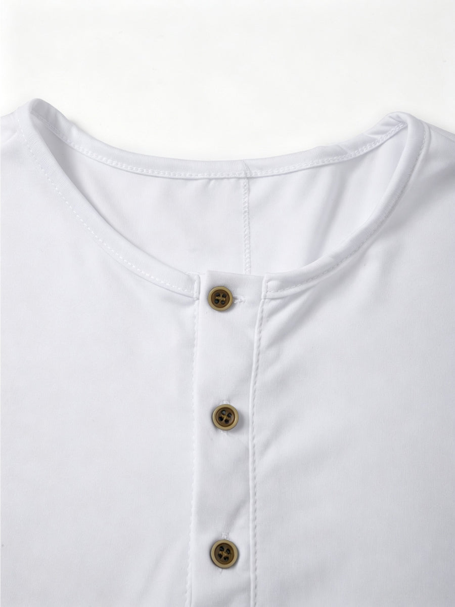 Men'S Classic Retro Henley Long Sleeve T-Shirt 5pcs, American Casual Solid Color Half-Button Up Top, Spring Fall Winter Men'S Comfortable Versatile Base Layer 5pcs, Suitable for Commuting, Business, Casual, Outdoor Activities, Travel - White+navy blue+black+green+khaki