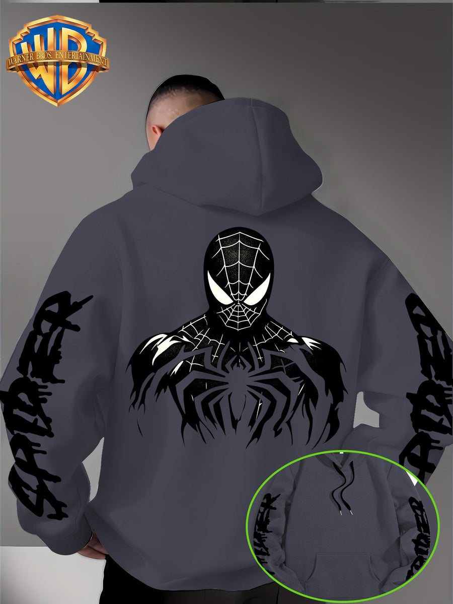 Warner Bros Official Halloween Gift Selection: Classic Spider Print Trendy Sweatshirt for Men, a Stylish and Versatile Hoodie, Comfortable -Lined Warm Autumn/Winter Apparel, Ideal for Sports, Outdoor Outings, Travel, Daily Commuting, and Home Use. - Dark Gray