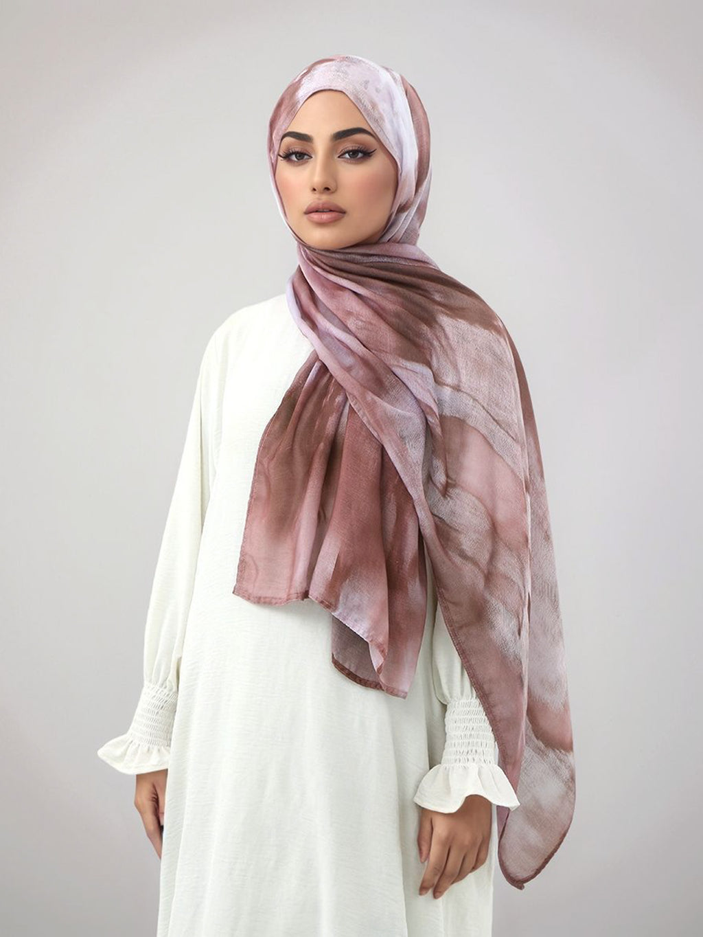 Lightweight, Breathable, And Skin-Friendly with a Soft Gradient Design; Suitable As a Headscarf Or Shawl. A Stylish Yet Modest Choice for Women for Various Occasions - from Prayer And Daily Outings to Social Gatherings - Pale Pinkish Gray