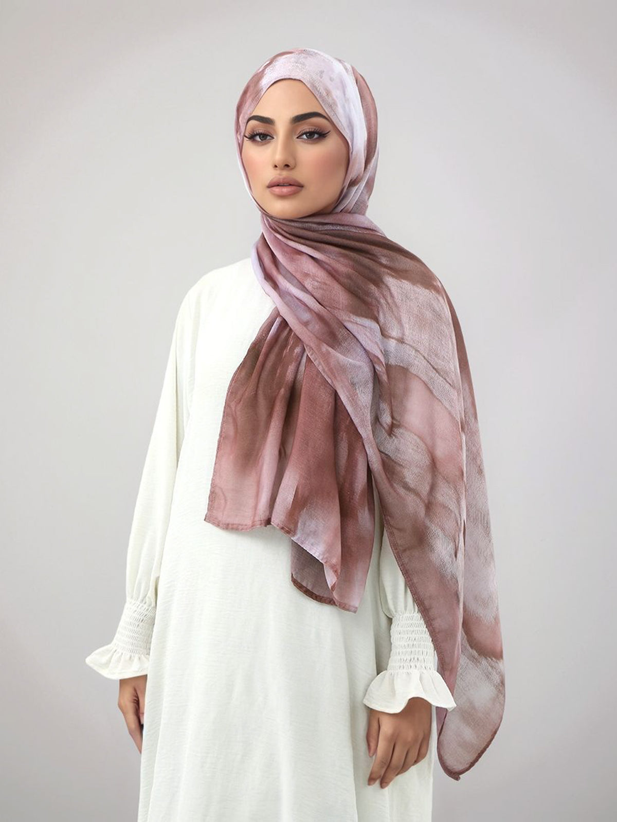 Lightweight, Breathable, And Skin-Friendly with a Soft Gradient Design; Suitable As a Headscarf Or Shawl. A Stylish Yet Modest Choice for Women for Various Occasions - from Prayer And Daily Outings to Social Gatherings - Pale Pinkish Gray