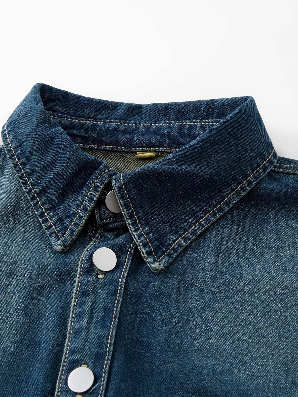Vintage Washed Denim Shirt Men'S Spring Autumn Loose Cargo Shirt Heavyweight Casual Long Sleeve Jacket Versatile Top - Sea Blue