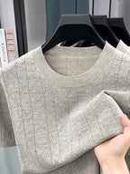 Men's Breathable Hollow-Out Short Sleeve T-Shirt/Polo Shirt - Lightweight Round Neck Loose-Fit Top with Hollow-Out Texture, Solid Color Base Layer -Compatible for Casual & -Casual Wear, Machine Washable Suitable for - Oatmeal Ash