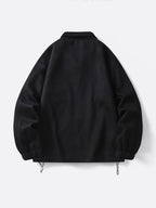 Men's Solid Color Stand Collar Zipper Jacket, New Spring/Autumn Simple Casual Workwear Outerwear, Loose-Fitting Versatile Fashion Top with Inner Pockets, Elastic Cuffs and Hem, Men's Daily Commuter Jacket - Black