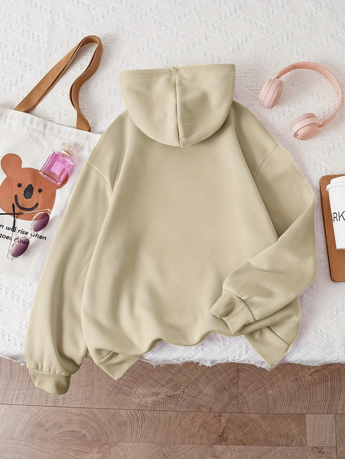 Letter Print Hooded Sweatshirt for Autumn And Winter, Women'S Clothing - Apricot