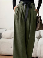 Women's Long Pants, New Autumn/Winter Collection, Elegant and Fashionable Wide-Leg Trousers - Olive Green