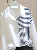 Elegant Women'S Patchwork Striped Shirt, Asymmetrical Color-Block Blouse, Flowing Commuter Top, Striped Versatile Shirt, Loose Long Sleeve - Mixed colors