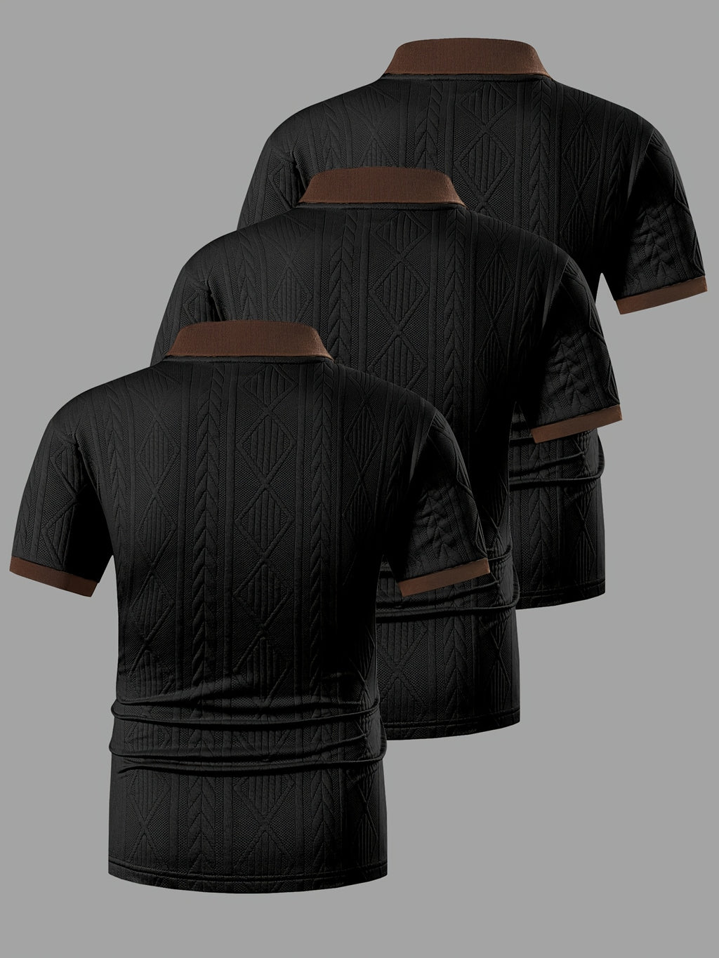 A Set of Three Stylish Men'S Jacquard Polo Shirts, Perfect for Spring, Autumn, And Summer. Made from Jacquard Fabric, They Are Comfortable, Skin-Friendly - Black