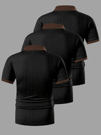 A Set of Three Stylish Men'S Jacquard Polo Shirts, Perfect for Spring, Autumn, And Summer. Made from Jacquard Fabric, They Are Comfortable, Skin-Friendly - Black