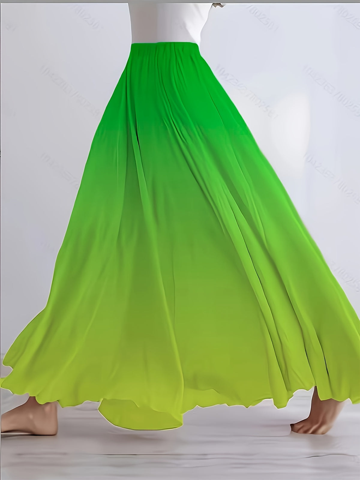 Fashionable and Elegant Women's Clothing, Pure Gradient Color, Elegant Loose-fit Skirt - Green-yellow Gradient
