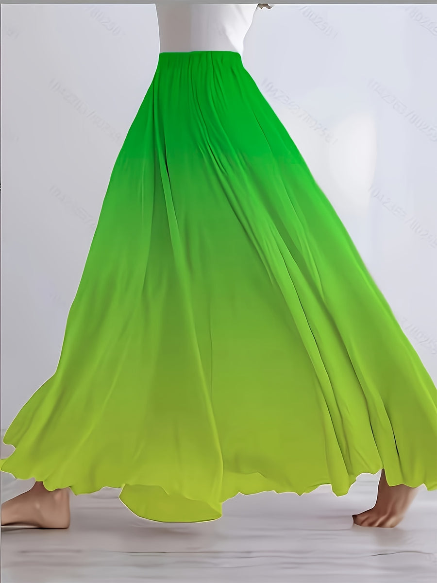 Fashionable and Elegant Women's Clothing, Pure Gradient Color, Elegant Loose-fit Skirt - Green-yellow Gradient