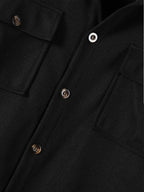Men's Textured Lapel Casual Shirt Jacket, Lightly Mature Commuter Style, Wrinkle-Free and Easy to Care for. Simple and Textured Dual-Pocket Workwear Design. Subtle and Distinctive Label Decoration on the Chest. Suitable for Workplace, Daily Use - Black