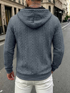 Autumn Winter Men'S Thick Jacquard Long Sleeve Cardigan Hoodie, Comfortable Warm Fabric with Trendy Print, Suitable for Daily Outings, Outdoor Sports, Travel, And Vacation, Lightweight Comfortable Regular Fit, Ideal for Beach, Hiking, Evening Wear - Dark Gray