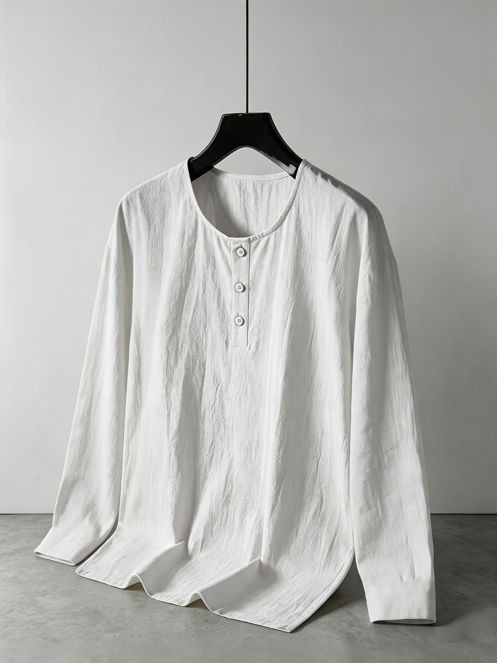 Men's Summer Linen Long Sleeve Shirt, Breathable Round Neck, Loose Fit. Suitable for Daily Casual, Beach Vacation or Yoga Sports, Also a Great Valentine's Day Gift for Him. - White