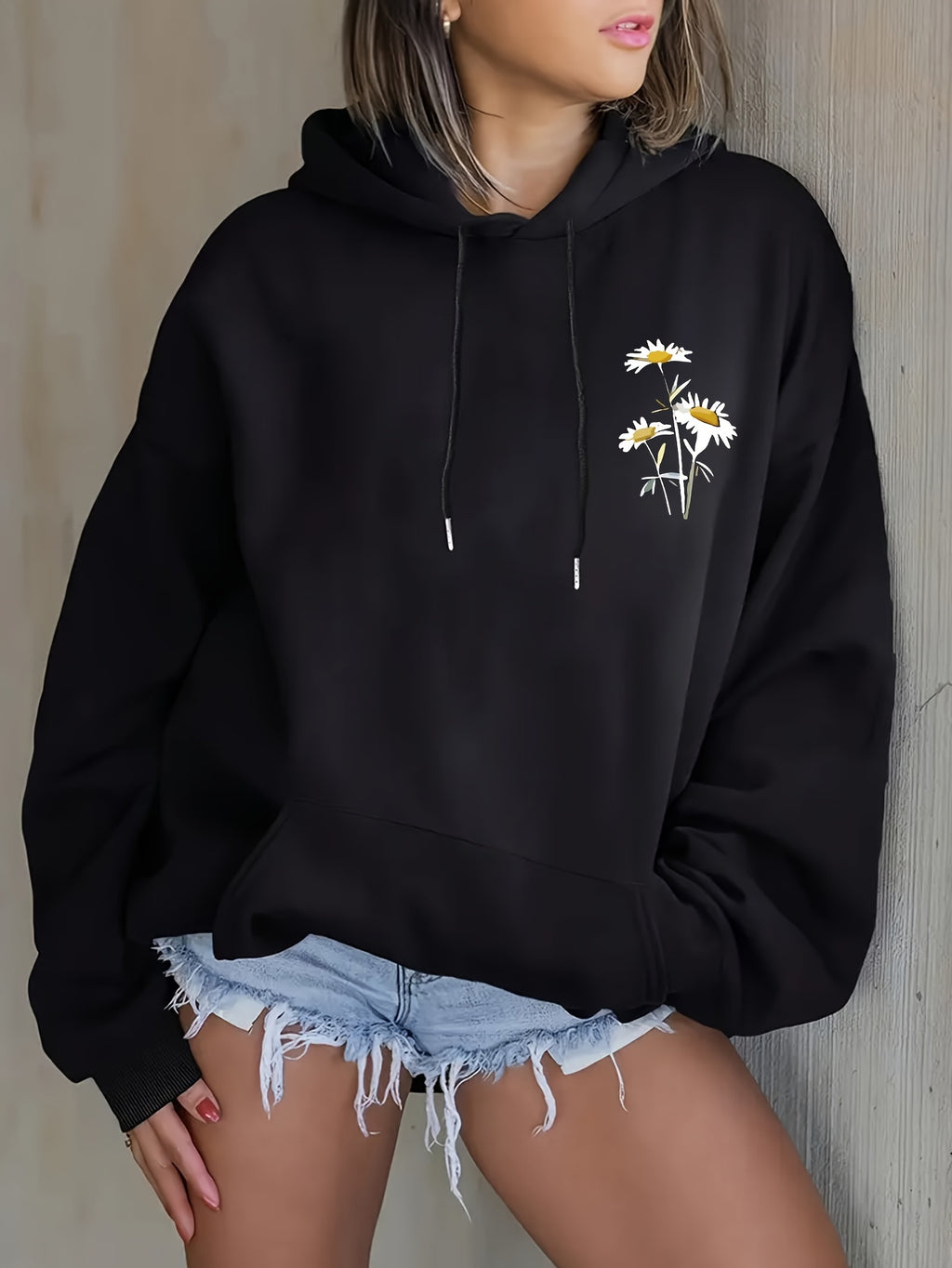 Women'S Casual Sketch Hoodie - Black
