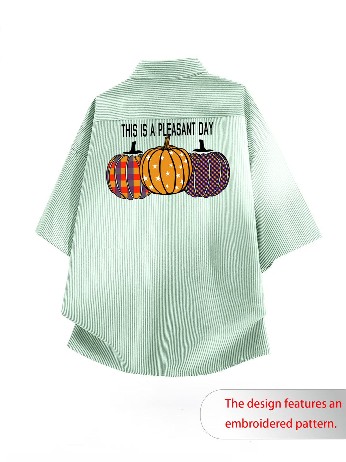 Summer Thin Fashion New Easy Fun Cartoon Back Print Lapel Short Sleeve Striped Loose Casual Shirt - Light Green
