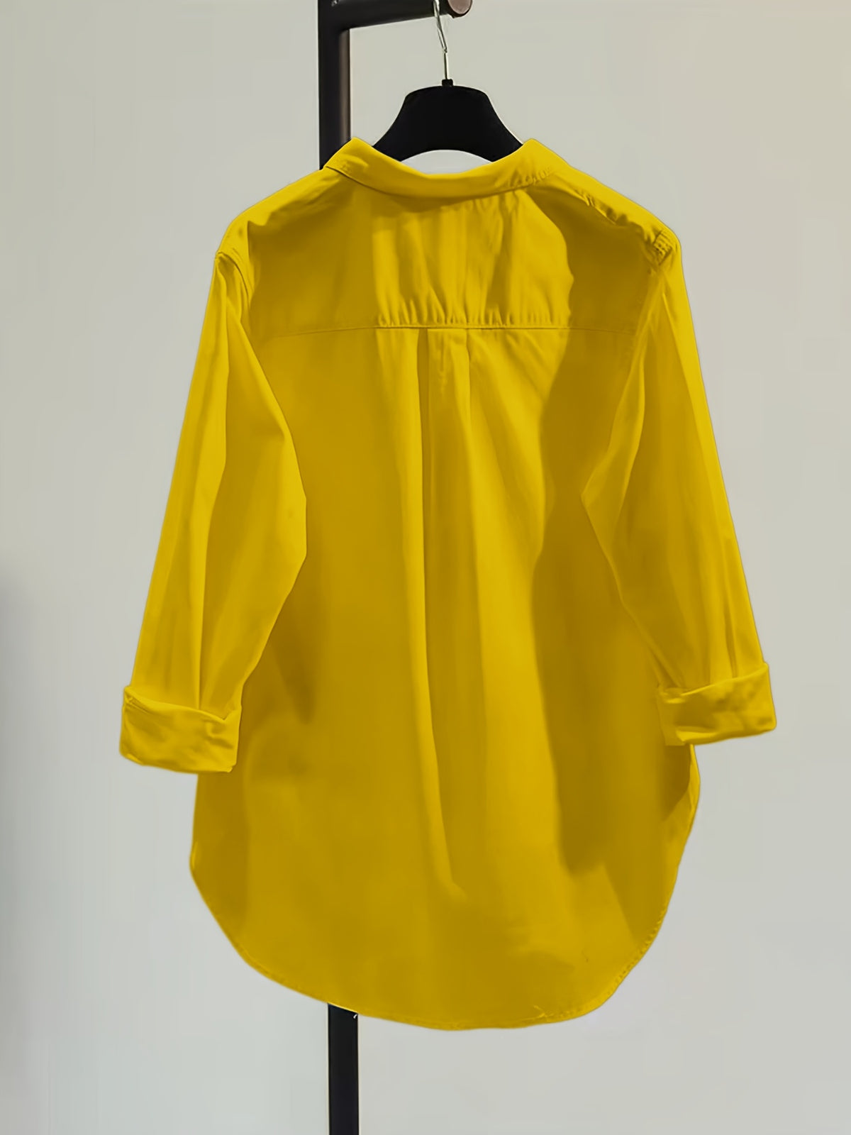 Women's Simple and Elegant Shirt Jacket, New Spring/Summer Style, Front Short Back Long, Versatile Loose Fit Casual Long Sleeve Top - Yellow