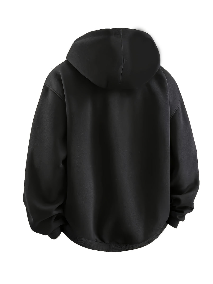 Men's Color-Block Hooded Zip-Up Jacket, College Style Outerwear - Black