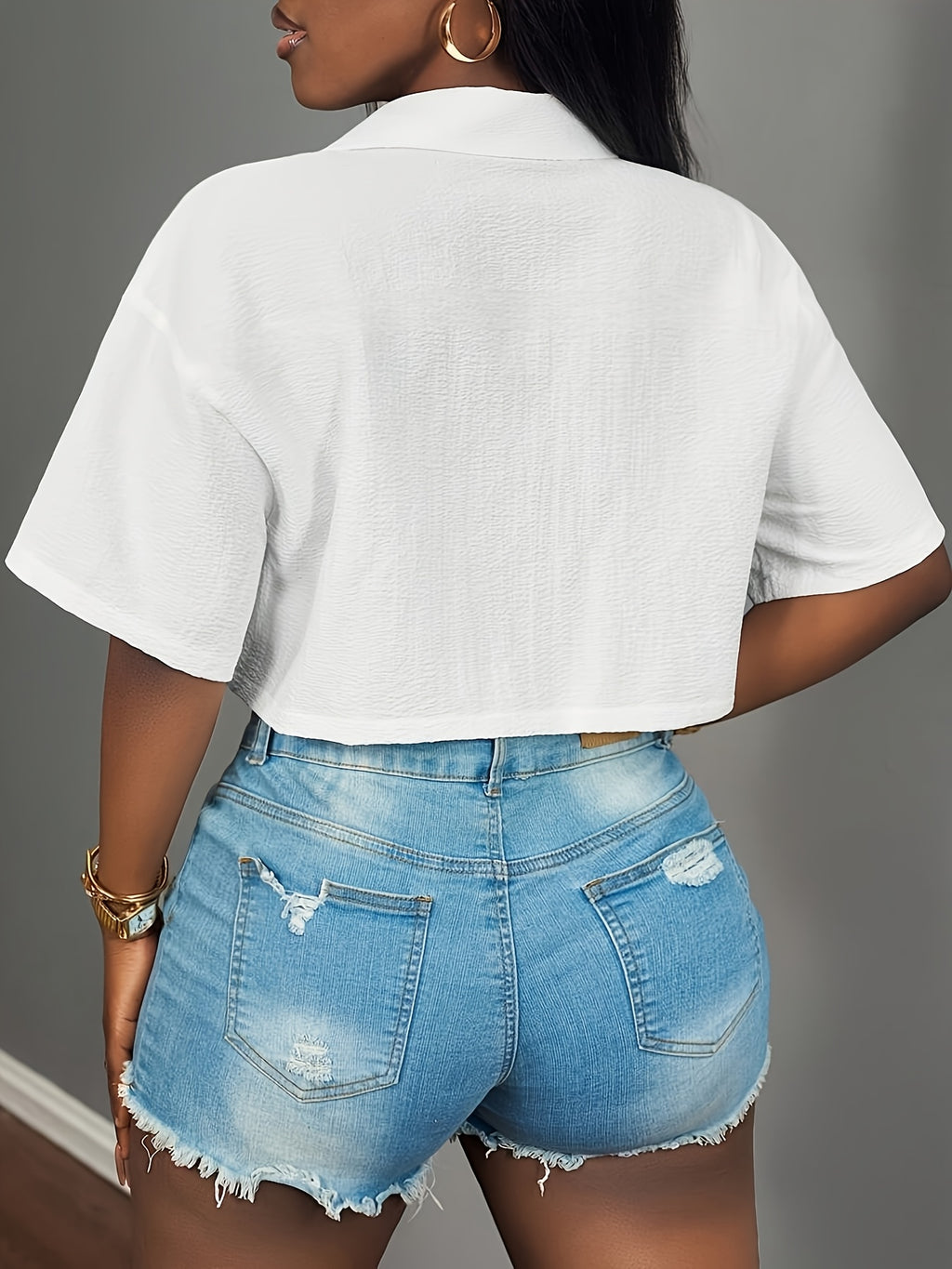 New Women'S Casual Street Pocket Short-Sleeved Shirt Loose Short White Drop Shoulder Shirt Women'S Shirt, Spring/Summer, Casual Daily Wear, Music Festival - White