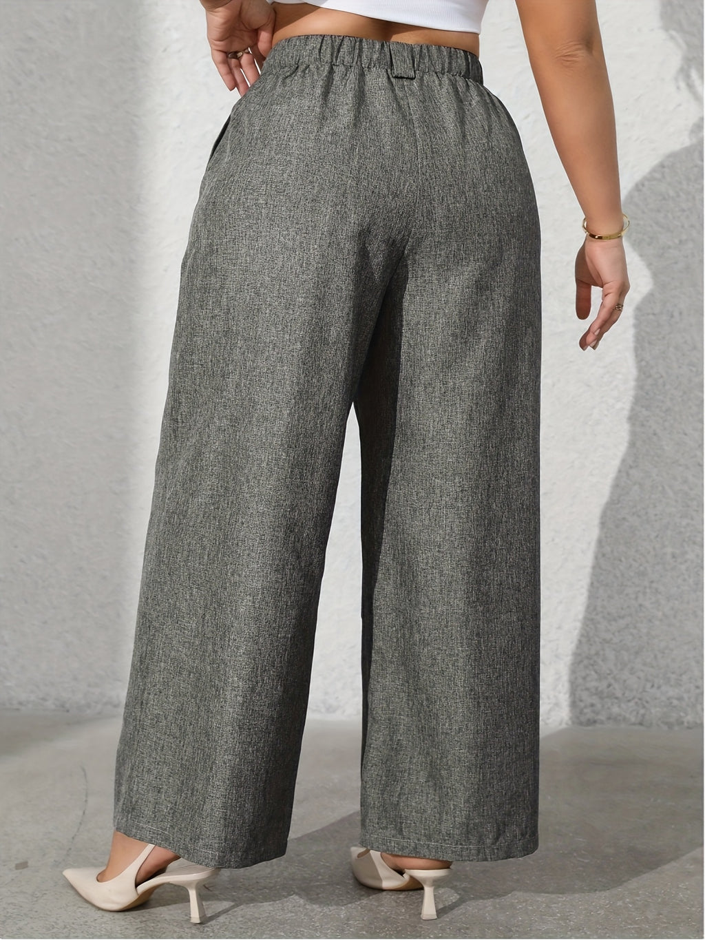 Women's Solid Color Fashion Commuter Wide-Leg Pants with Pockets - Grey