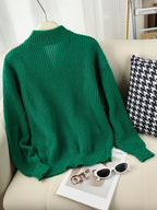 Women's Half-Zip Stand Collar Sweater, Loose Fit Ribbed Cable Relaxed Top, Gavin - Dark Green