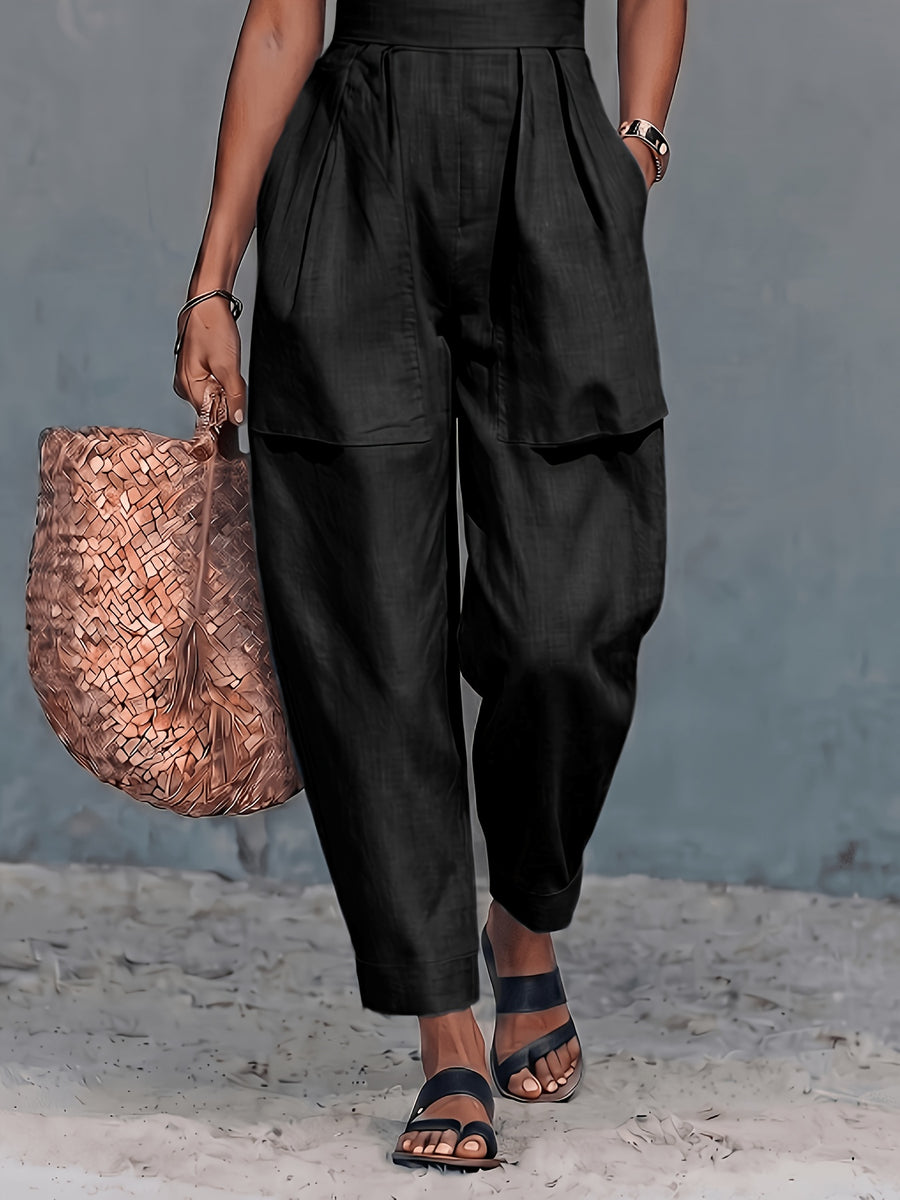 New Spring/Summer Women's Halter Neck Sleeveless Jumpsuit with Wide-Leg Loose-Fit Pants - Black