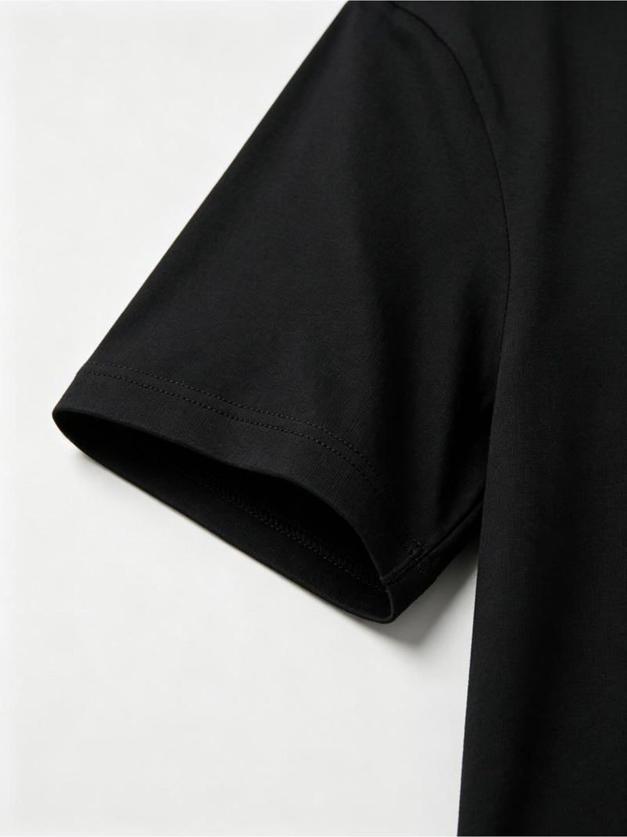 Men'S Henley Shirts, 8pcs Black V-Neck Short Sleeve, Polyester Material, Soft And Skin-Friendly, Multiple Sizes Available, Stylish And Comfortable for Daily Wear, Casual Outings - 8 Black