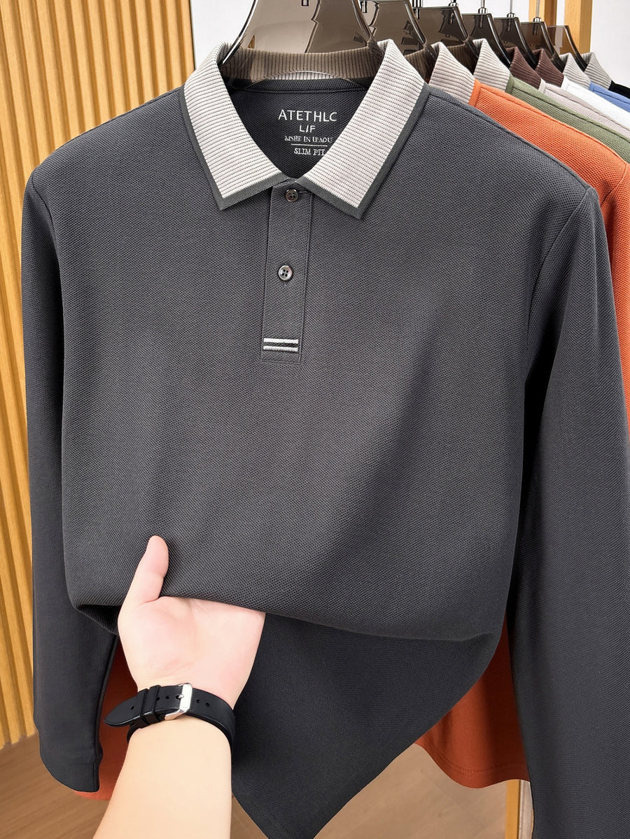 Men's Clothing Christmas Gift Father's Day Golf Fishing Tennis Casual Long Sleeve Polo Shirt Long Sleeve T Shirt New Spring Autumn Middle Aged Men Cotton Lapel Polo Shirt Pique Plain Weave Business Casual Top for Men - Dark Gray