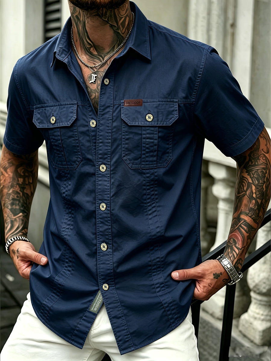 Men'S Summer Cool Shirt Top - Casual, Versatile, Sweat-Absorbent And Quick-Dry Short Sleeve Shirt. Fashionable And Trendy Men'S Clothing. Suitable for Daily Workwear, Outings, Shopping, Vacations, And Leisure Activities - Deep Blue
