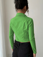 Women's Slim-Fit Lapel Zip Casual Solid Long Sleeve Shirt - Green