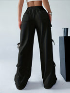 Plus Size, Plus Size Women's Casual Slacks with Bow Accents - All-Season Trousers, Straight-Leg Design, Machine Washable Solid Color Pants for Everyday Comfort - Black