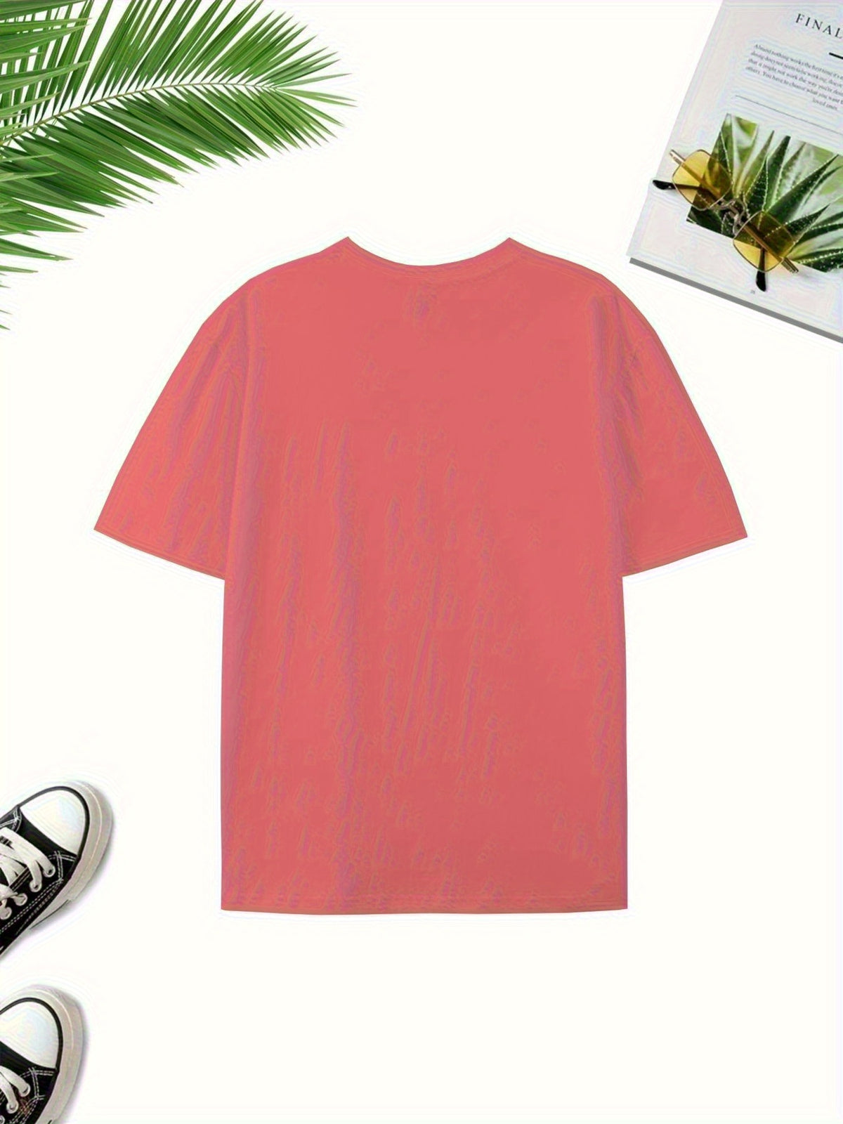 Minimalist Hand-Drawn Numerals and  Letter Creative Front and Back Print Fashionable Men's Casual Versatile #Commute #Leisure #Home #Office #Trendy Streetwear Fashion Item Crew Neck Heavyweight Pure Cotton T-Shirt - Tomato Red