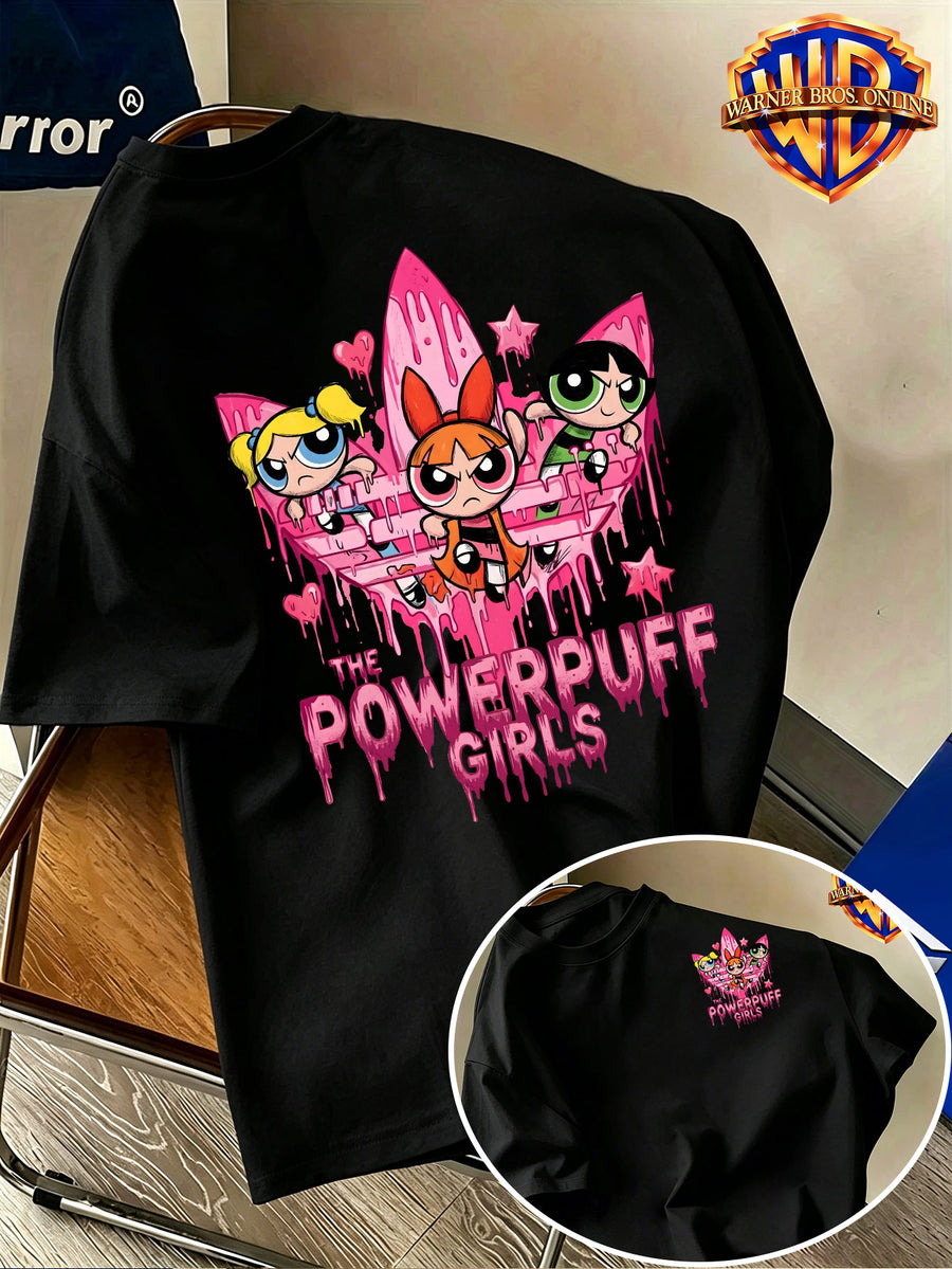Warner Bros. Authentic Men's 100% Cotton Short-Sleeve T-Shirt, American Streetwear Brand Cartoon Print Top. Features a Complete and Full Cartoon Girl Group Design with a Sweet-cool Color-blocking Visual Effect. Eye-catching Visual Appeal - Black