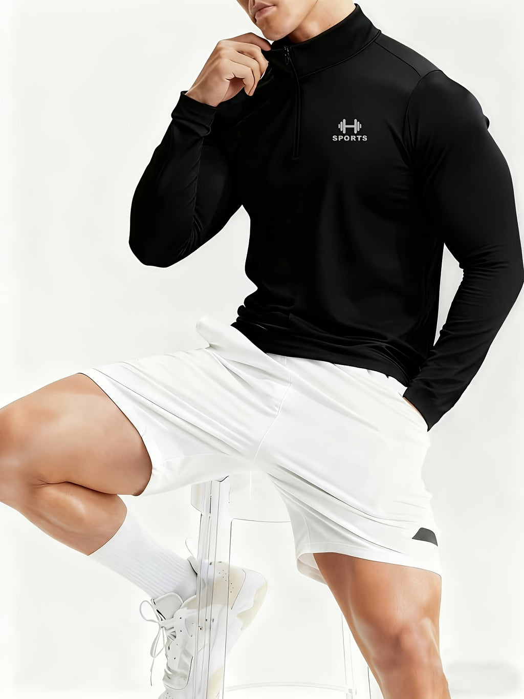 2pcs Set Men'S Casual Athletic Long Sleeve, Casual Athletic Top, Men'S Slim Fit Athletic Polo Shirt, Men'S Stand-Up Collar Polo Shirt, Fashionable And Versatile, Slim Fit, Half-Zipper Stand-Up Collar Design Detail, Suitable for Jogging, Cycling - Black+Burgundy