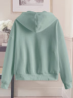 Love Print Hooded Zip-Up Sweatshirt Women'S Loose Casual Basic Cardigan Jacket - Viridity
