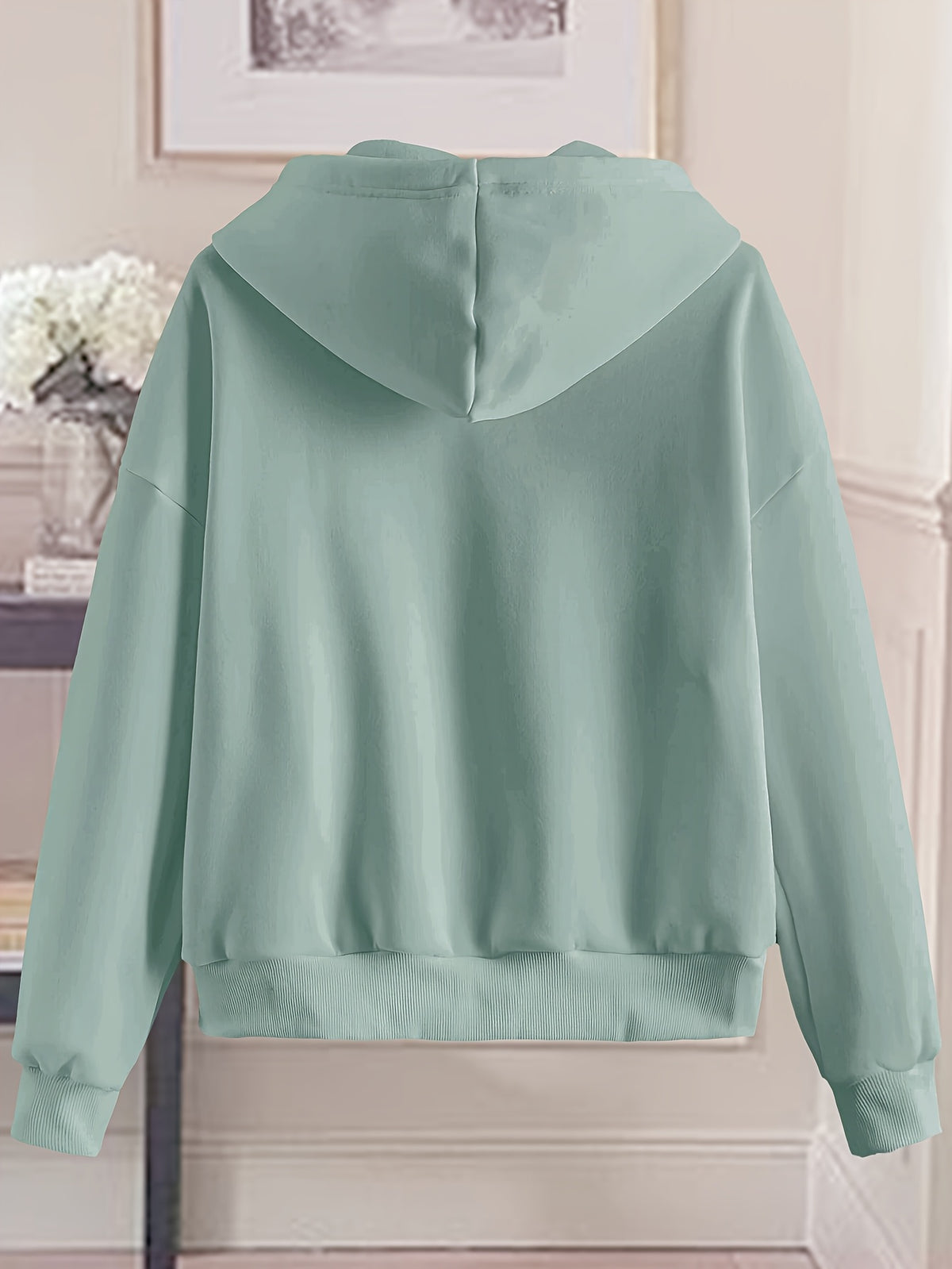 Love Print Hooded Zip-Up Sweatshirt Women'S Loose Casual Basic Cardigan Jacket - Viridity