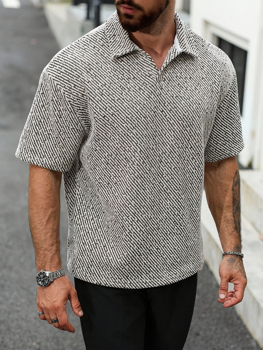 Men's Light Luxury Commuter Style Twill Texture Lapel Polo Shirt, Loose Fit, Slimming, Breathable, Short Sleeve, for Daily Shopping and Summer Outfits - Mixed colors
