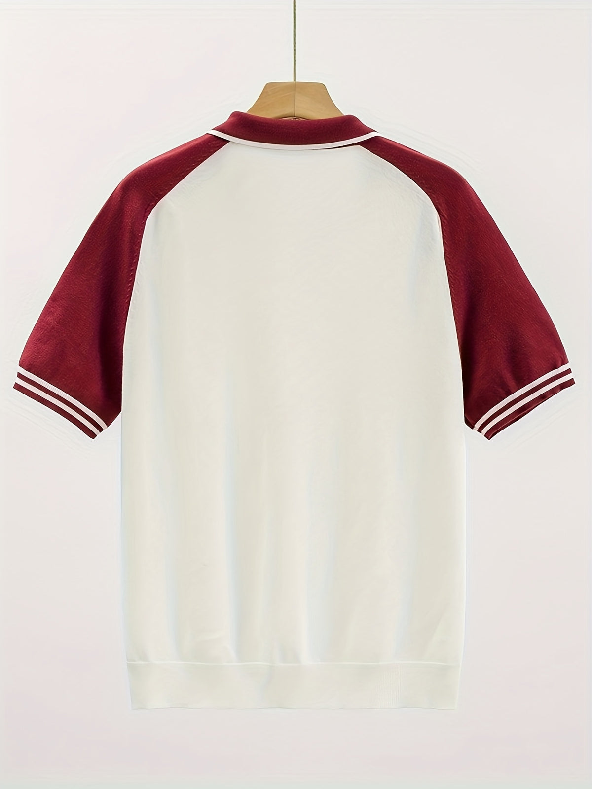 Men's Color-Block Summer Breathable Saddle Shoulder Knit Shirt, Short Sleeve Lapel V-Neck Casual Light Business Knit Top - White