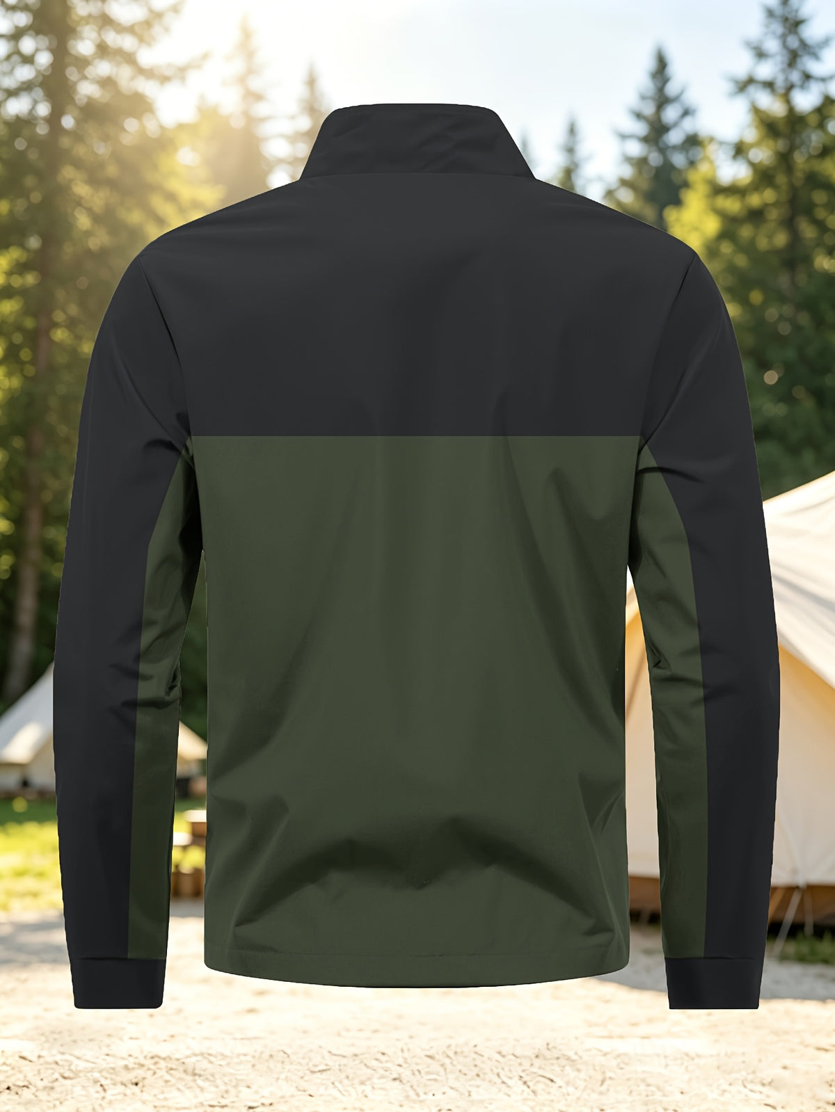 Men's New Trendy Versatile Outdoor Sports Mountain Climbing Comfortable Casual Fashionable Loose High Street Long Sleeve Color Block College Jacket - Olive Green