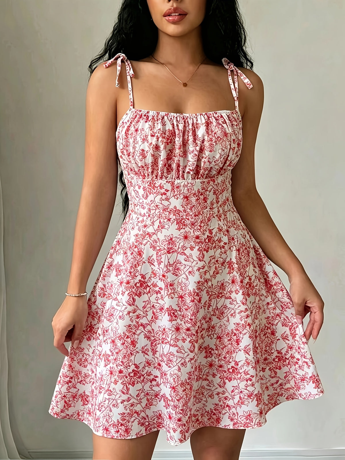 Women's Spring & Summer Sexy Vacation Dress, Allover Floral with Lace Details, Suitable for Romantic Occasions, Balls, Birthday Parties, Elegant Outfits, Casual Fashion, Y2K Style, Club Wear, Backless Design - Red