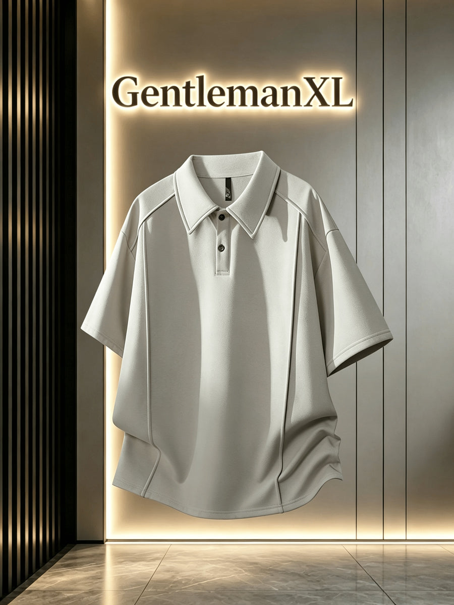 Men'S Summer Asymmetrical Cutout Lapel with Double-Button, Unisex Off-Shoulder Loose Curved Hem Drapey Short-Sleeve T-Shirt - Khaki
