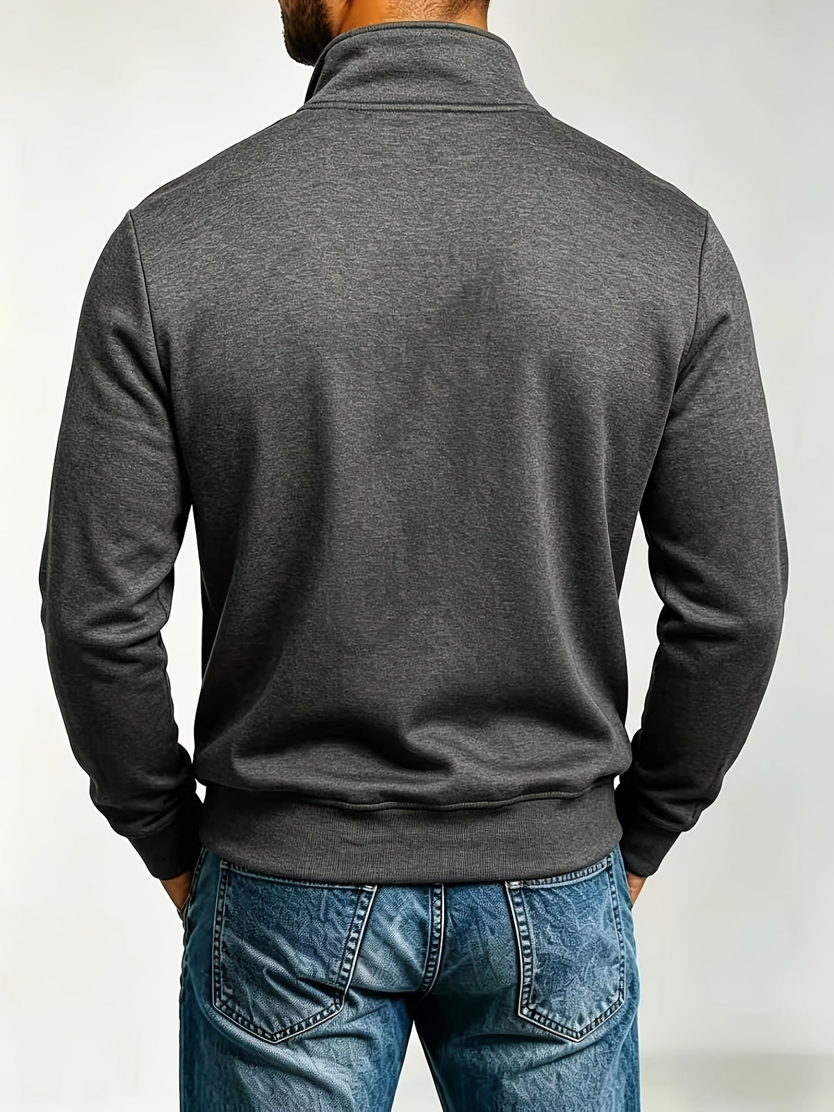 Men's Fashion Full-Zip Sweatshirt, Casual Zip-Up Stand Collar Sweatshirt, Autumn Essentials - Dark Gray