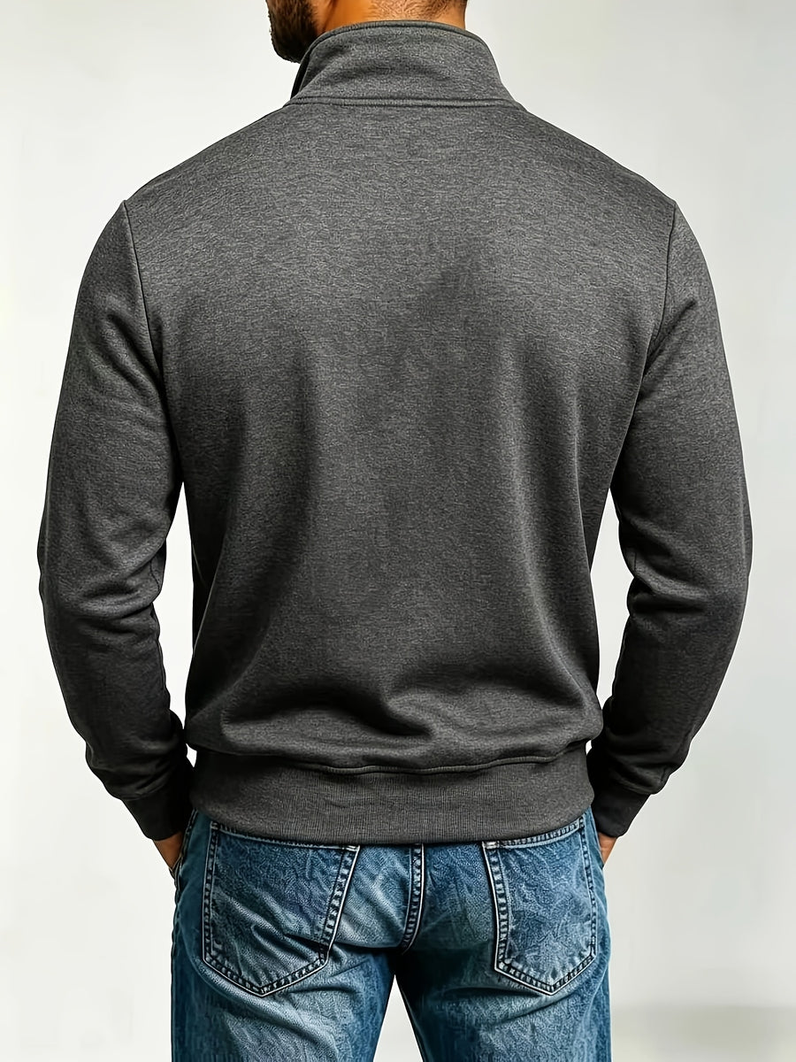 Men's Fashion Full-Zip Sweatshirt, Casual Zip-Up Stand Collar Sweatshirt, Autumn Essentials - Dark Gray