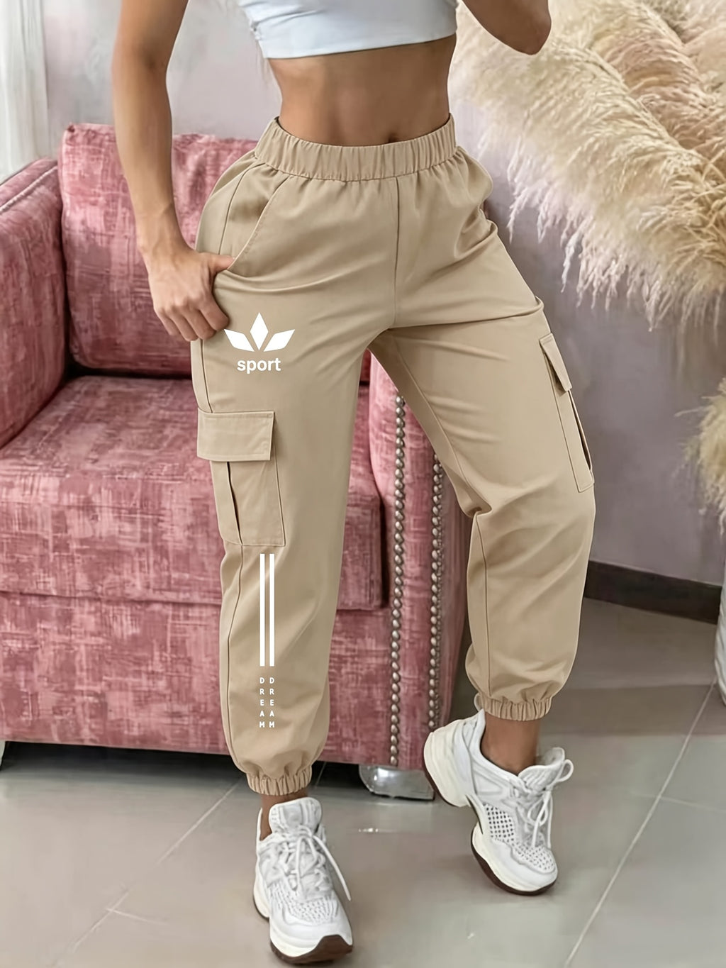 New Arrival - Women's Cargo Pants, Sold Individually, Multi-Pocket, Cargo Pants Style, Fashionable Women's Long Pants, Machine Washable, Durable Fabric - Suitable for Spring, Summer, and Autumn, Fashionable Cuffed Long Pants, Ideal for Daily Outdoor - Khaki