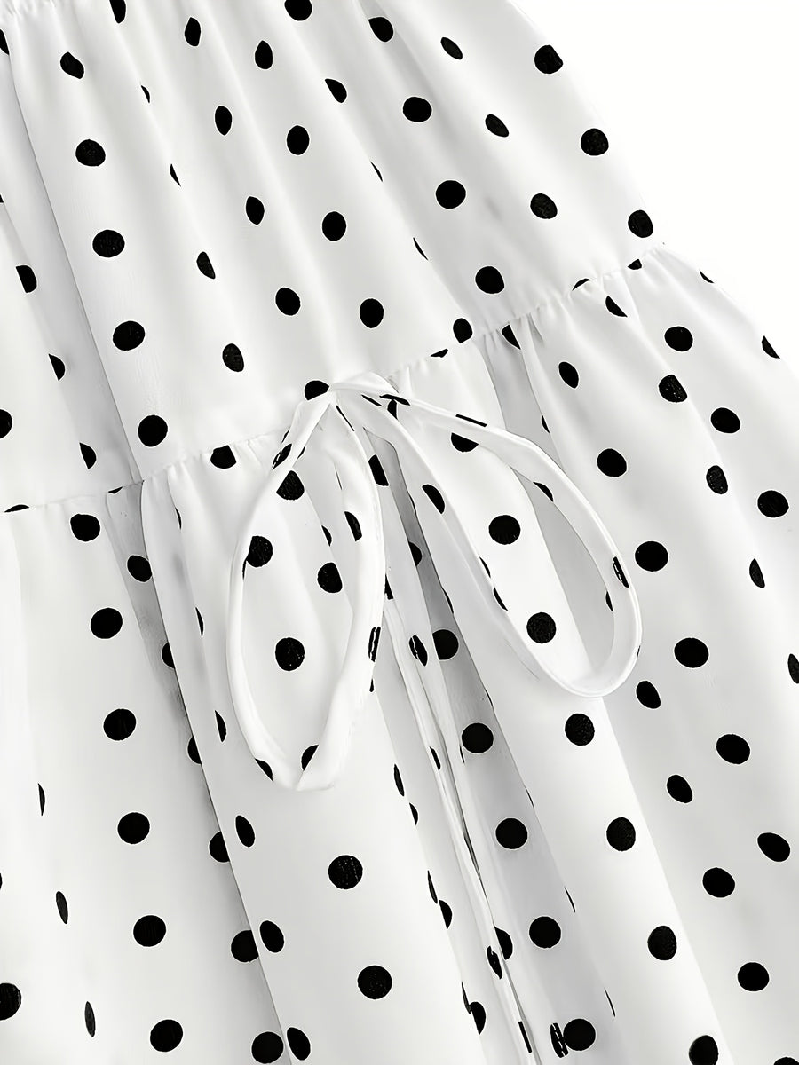 Women'S Summer New Style, Ruffled Floral Bow Polka Dot Short Cake Dress, Casual Outfit for Women'S Summer - White